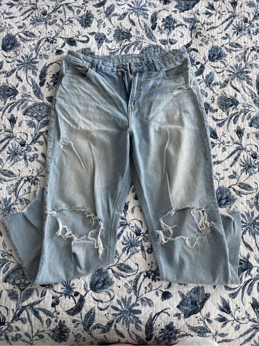 American Eagle Outfitters Light Blue Distressed Curvy Mom Jeans